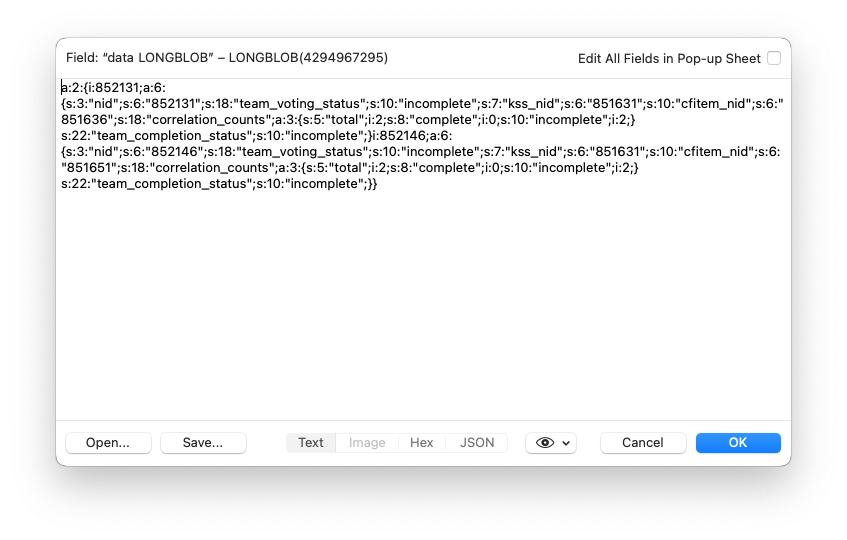 Contents of data field