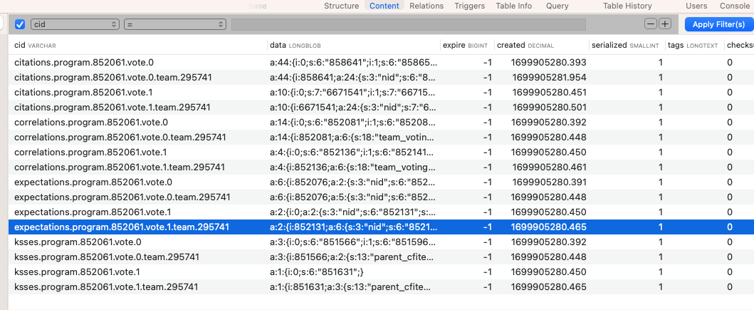 Cache row of data in cache_default table