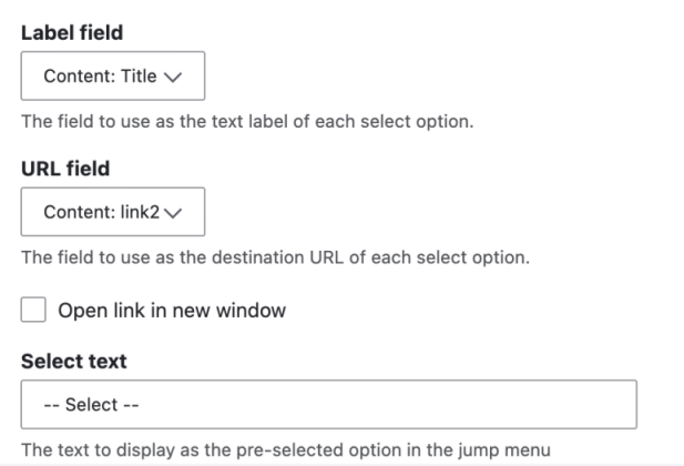 jump menu settings