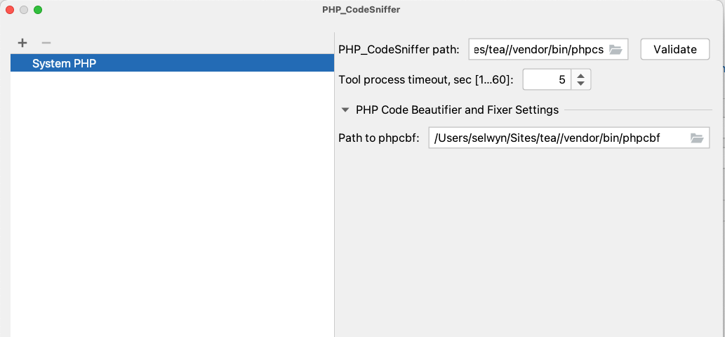 PHPStorm codesniffer settings more