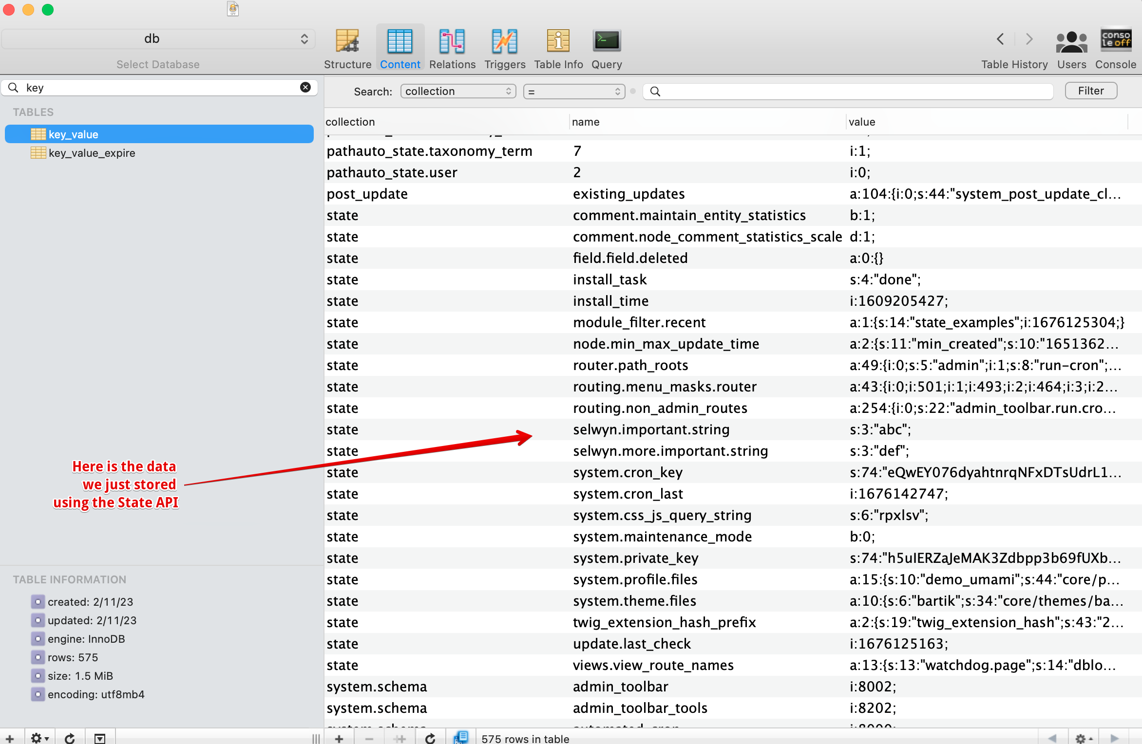 State API data in its table