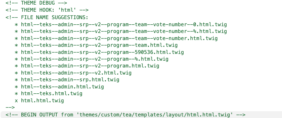 TWIG debugging output