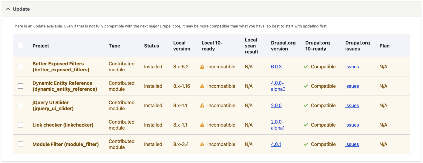 Modules to update