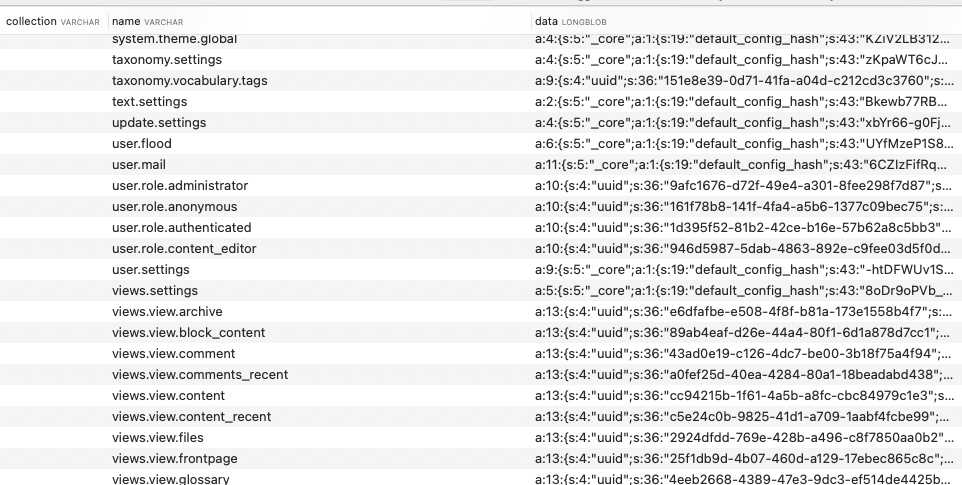 Config table in the database