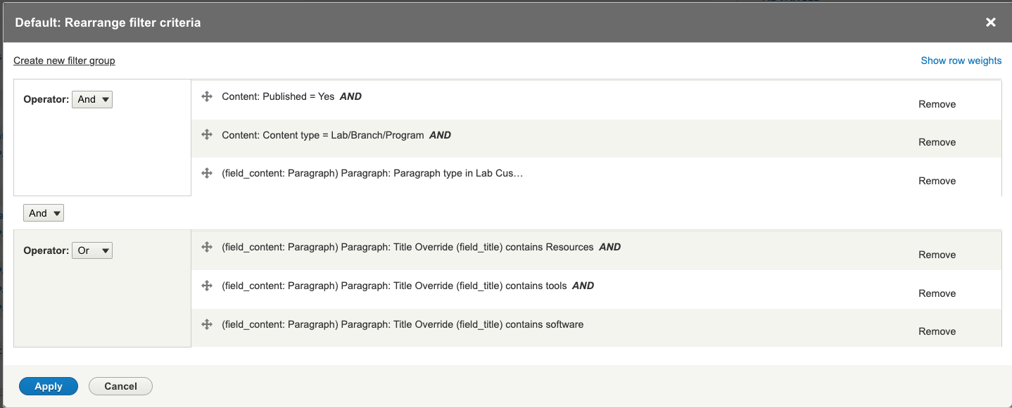 Views Rearrange filter criteria