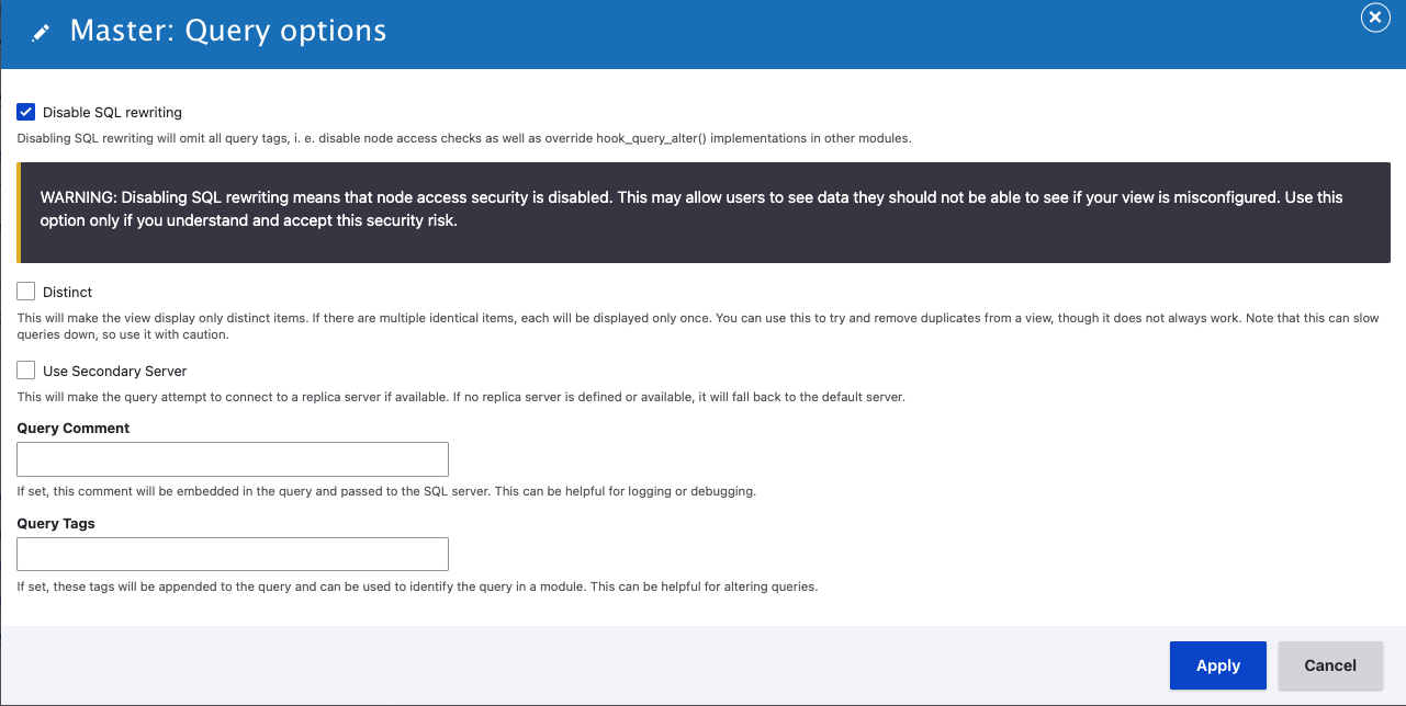 Views query options